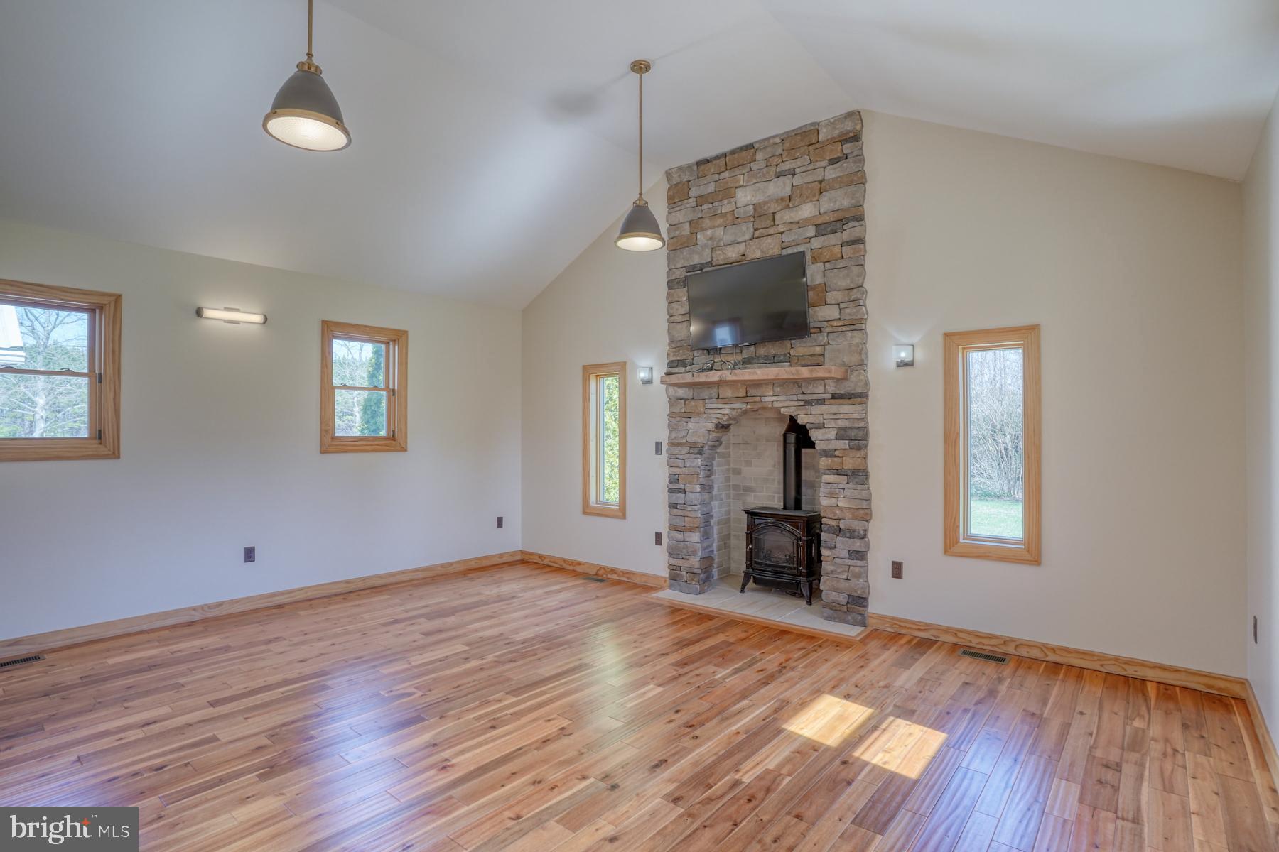 18605 Road 255 Georgetown, DE 19947 - Photo 36 of 93 an empty room with wooden floor a fireplace and windows