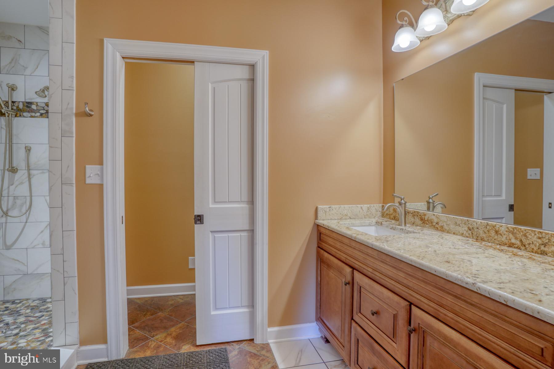 18605 Road 255 Georgetown, DE 19947 - Photo 38 of 93 a bathroom with a granite countertop sink and a mirror