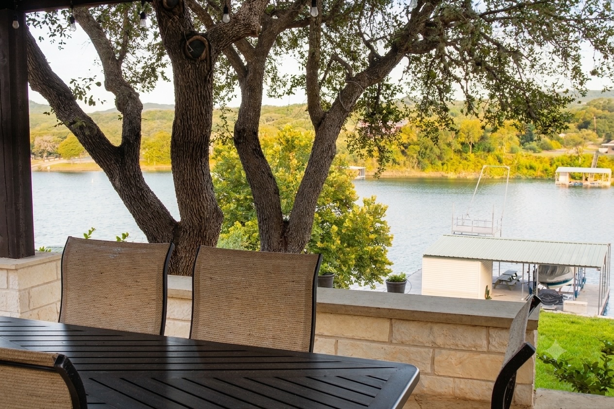 10802 Beach Road Leander, TX 78641 - Photo 1 of 40 This tranquil outdoor living space offers serene waterfront views from the pergola just feet away from the private boat dock.