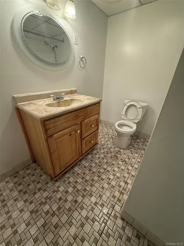 a bathroom with a sink a mirror and a toilet