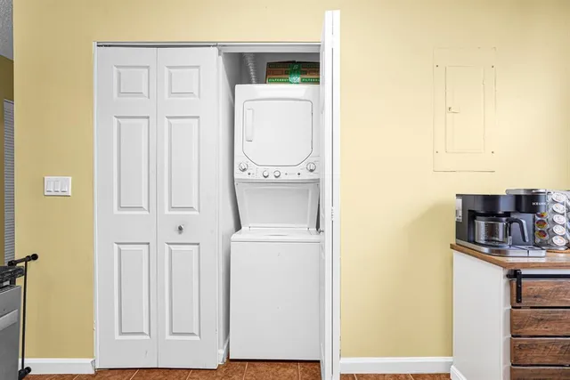 a view of swimming pool from a window