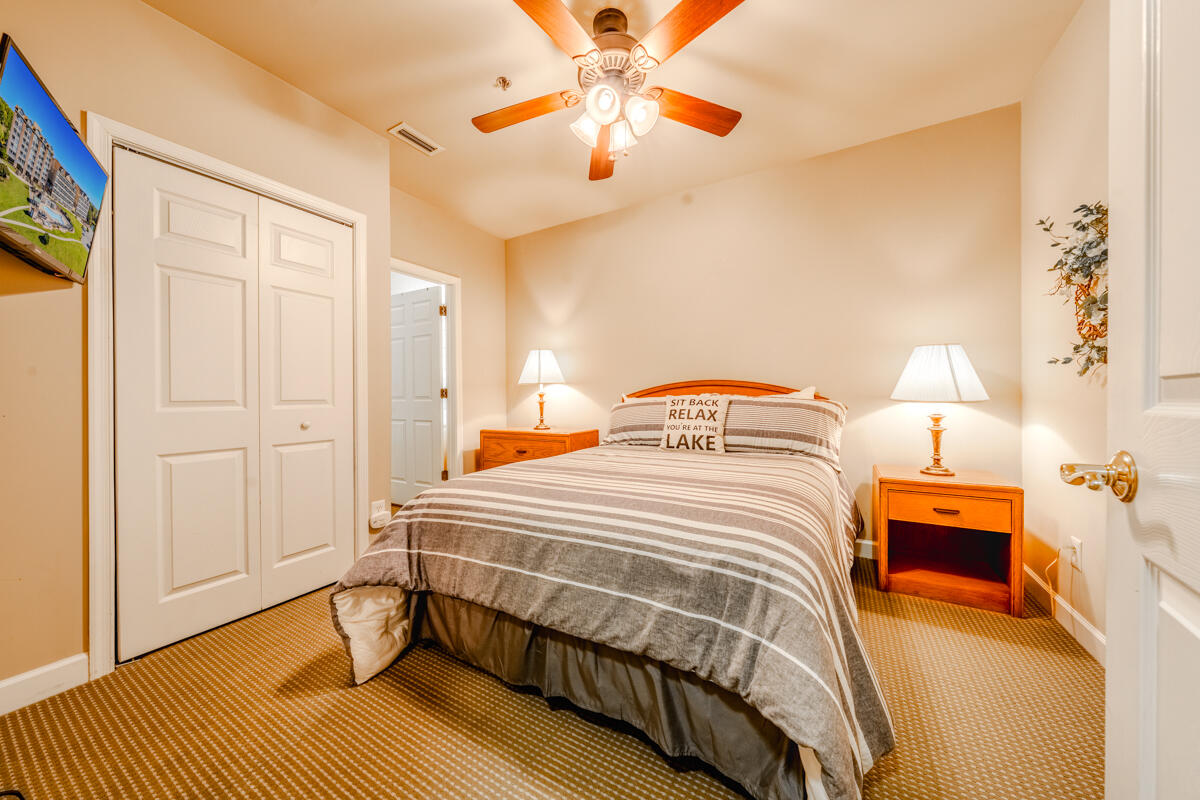 1217 Graves Harbor Trail, Unit 144 Huddleston, VA 24104 - Photo 4 of 30 a bedroom with a bed and a chandelier