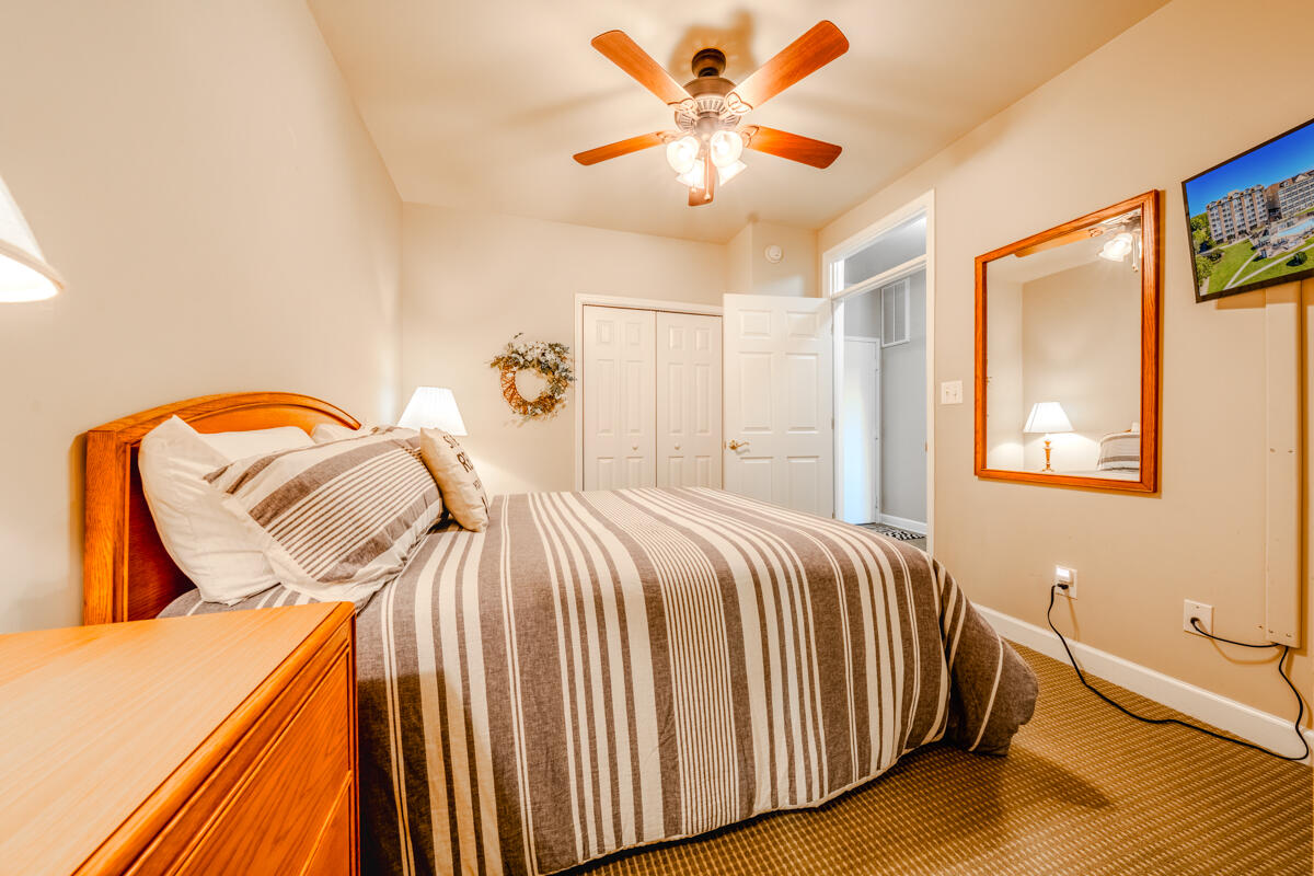 1217 Graves Harbor Trail, Unit 144 Huddleston, VA 24104 - Photo 5 of 30 a bedroom with a bed and a chandelier