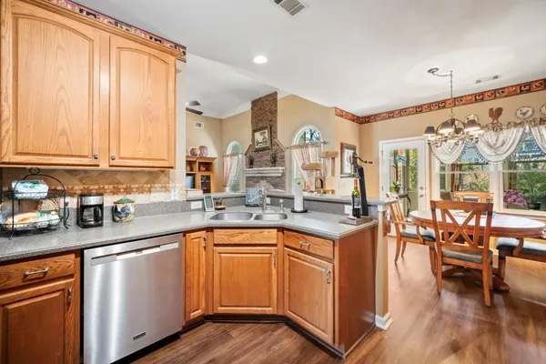 a kitchen with lots of counter top space