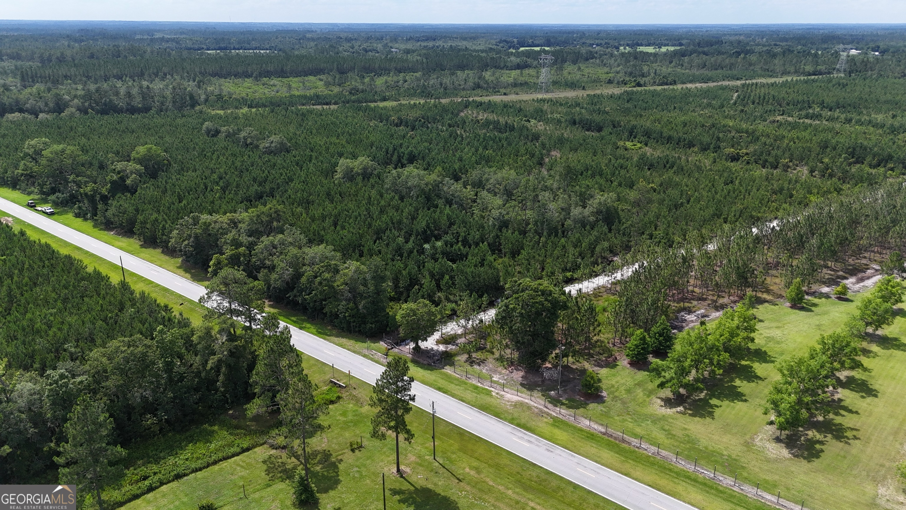 a view of a forest with a yard