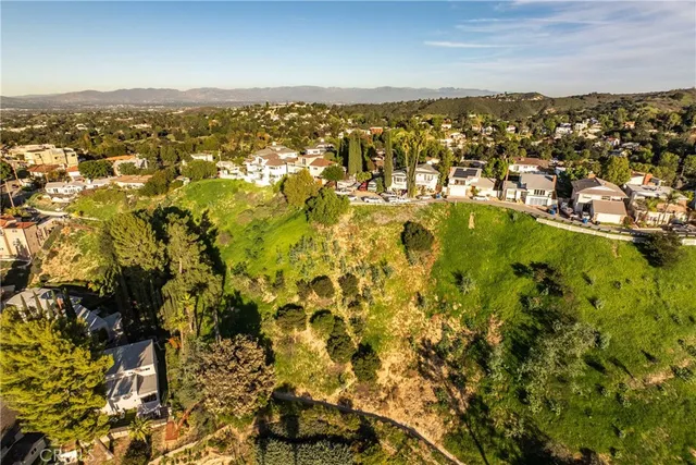 an aerial view of residential house with green space