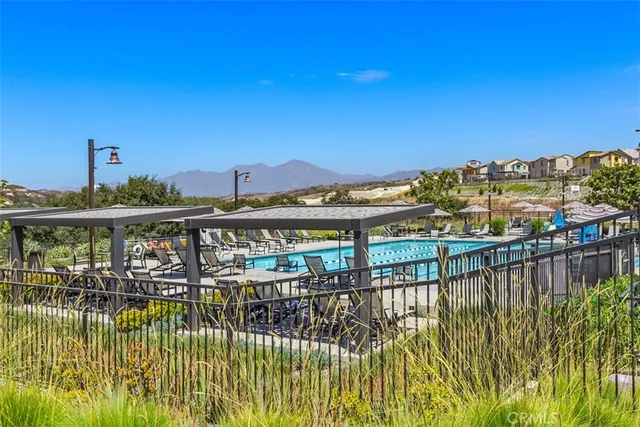a view of a lake with a garden