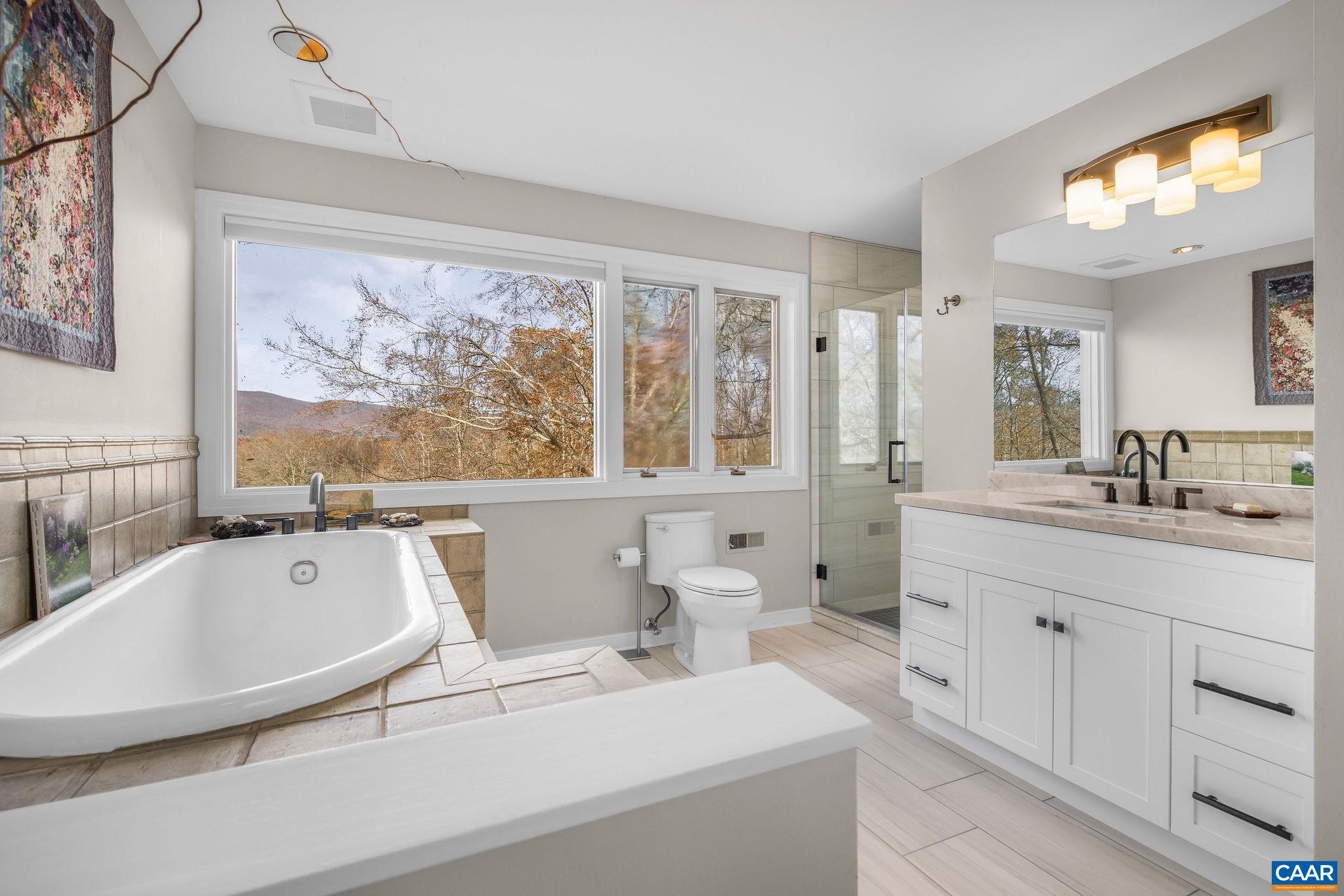 407 Broad Axe Road Charlottesville, VA 22903 - Photo 42 of 57 a spacious bathroom with a tub a double vanity sink a window and a mirror