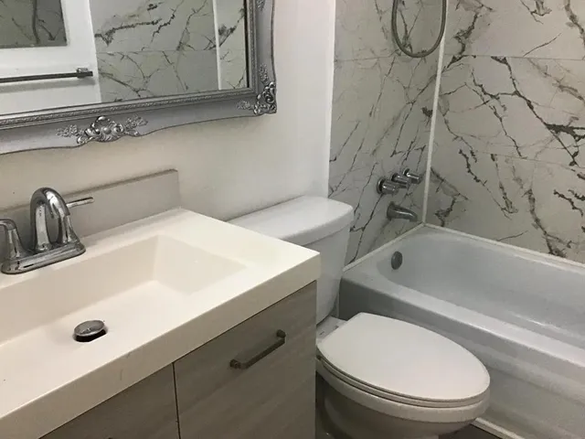 a bathroom with a bathtub