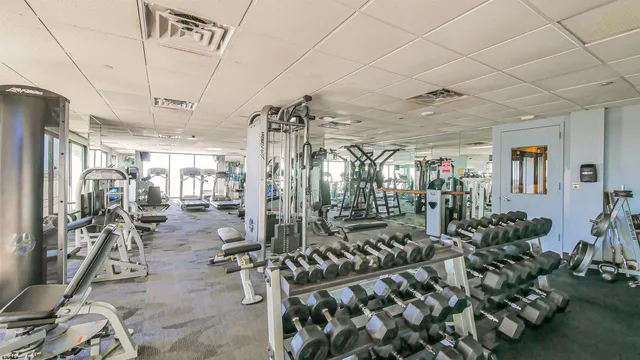 a view of a room with gym equipment