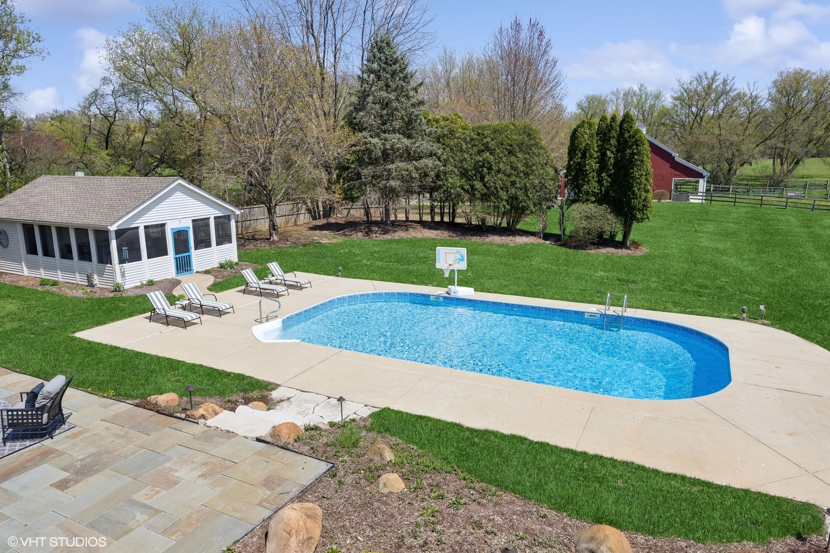59 Ridge Road Barrington Hills, IL 60010 - Photo 21 of 44 an aerial view of a house with swimming pool and green space