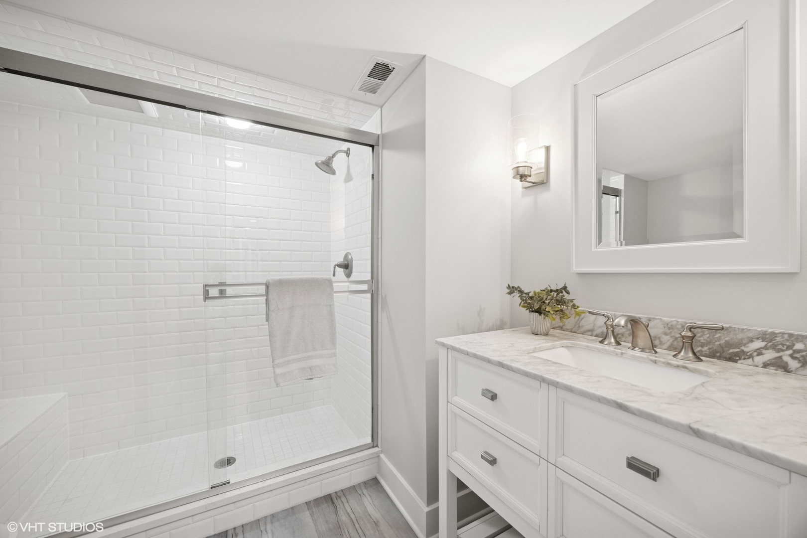 59 Ridge Road Barrington Hills, IL 60010 - Photo 25 of 44 a bathroom with a granite countertop sink mirror and shower