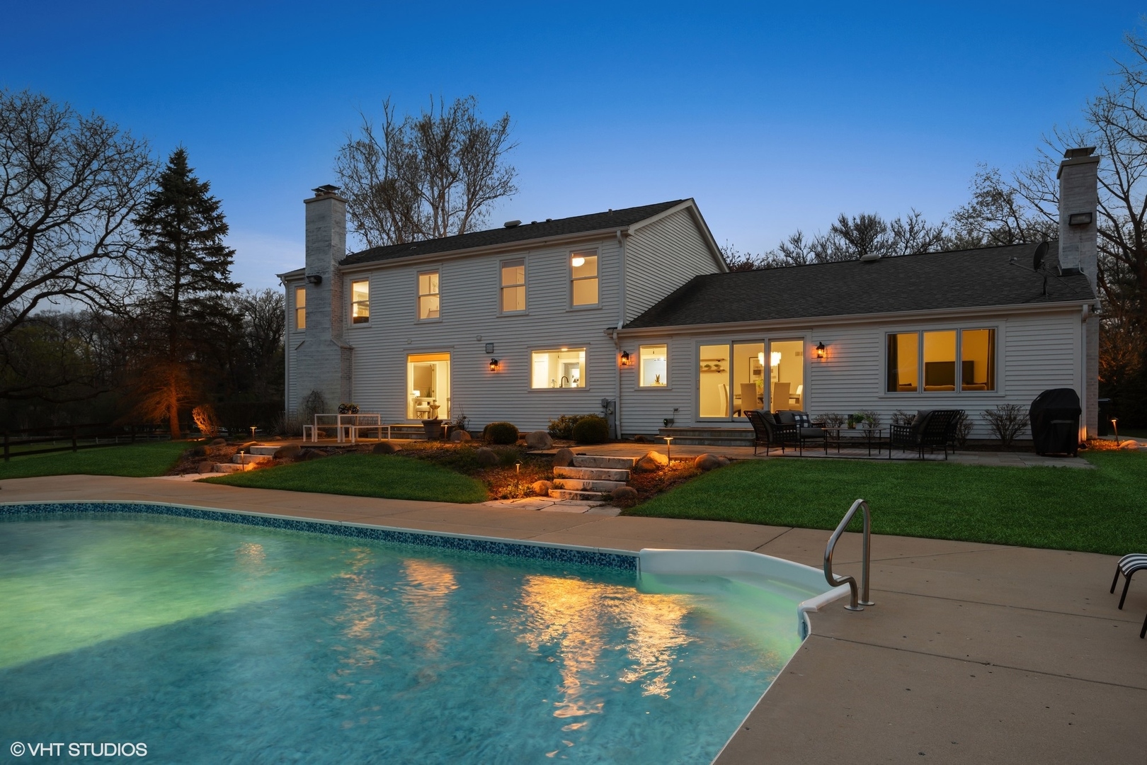 59 Ridge Road Barrington Hills, IL 60010 - Photo 38 of 44 a view of a house with swimming pool and a yard