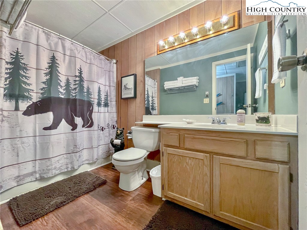 220 Charter Hills Road, Unit B1 Beech Mountain, NC 28604 - Photo 18 of 26 a bathroom with a toilet sink and mirror