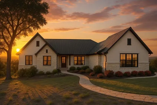 front view of a house with a yard