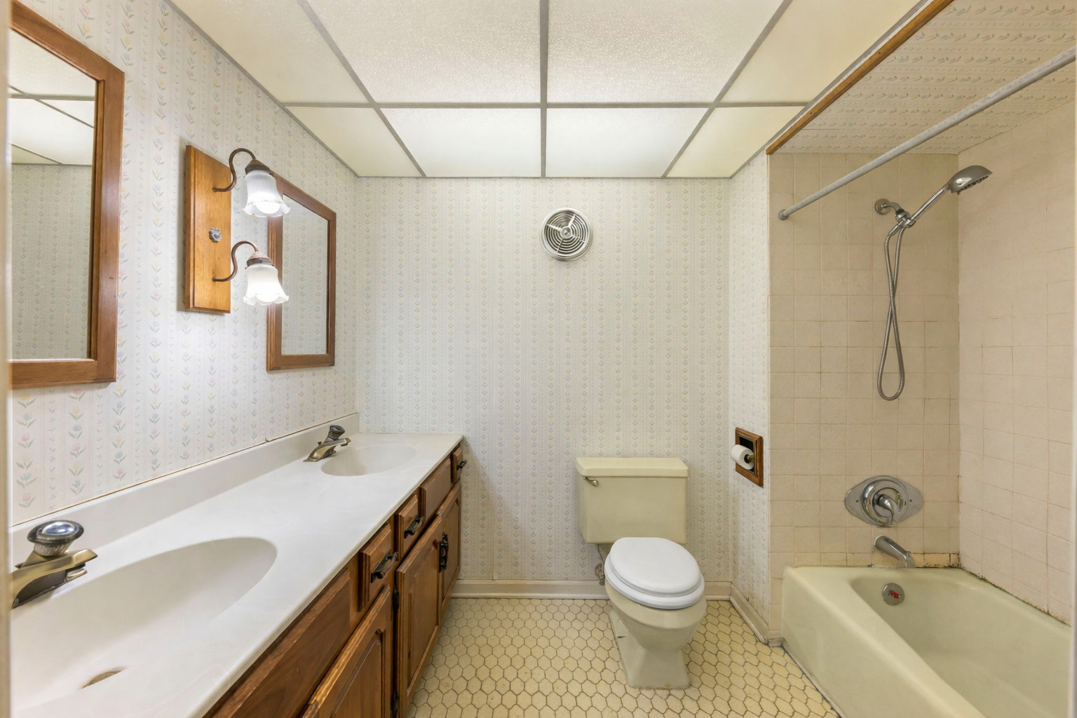 1308 Stonegate Road Naperville, IL 60540 - Photo 15 of 30 a bathroom with a granite countertop sink toilet and shower
