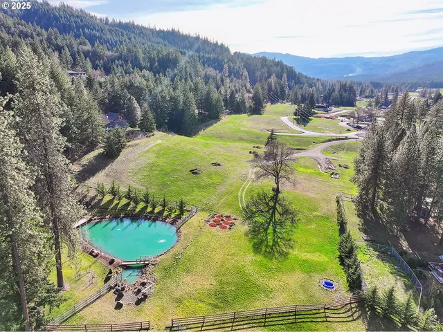 a view of a swimming pool with a yard