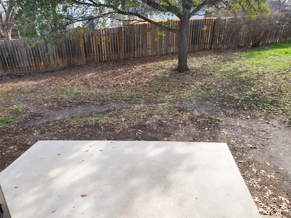 a view of a yard with a tree