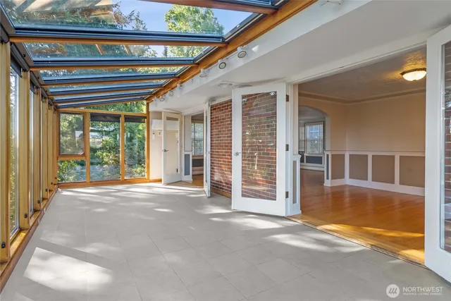 a view of a house with a large window