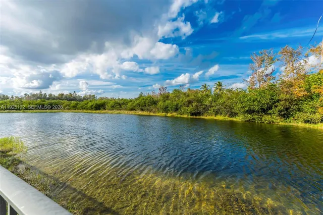 a view of a lake with a city