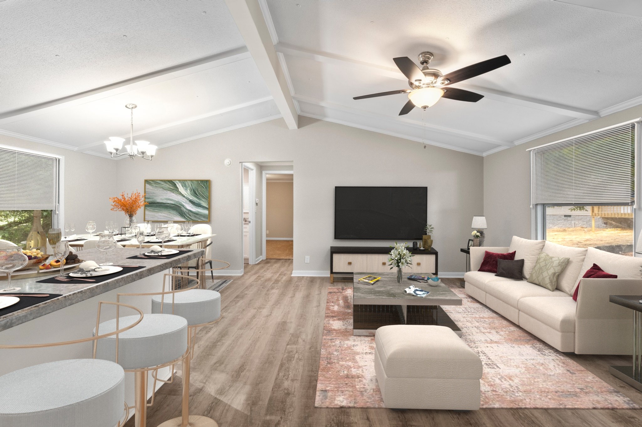 148 Glenburg Drive Manchester, TN 37355 - Photo 12 of 36 a living room with furniture kitchen view and a flat screen tv