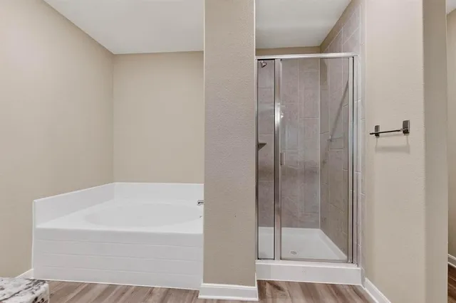 a bathroom with a bathtub