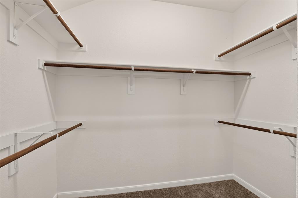 9105 Switchgrass Lane Forney, TX 75126 - Photo 12 of 20 Walk-in closet featuring white painted walls, wood-finish closet rods, and carpet flooring