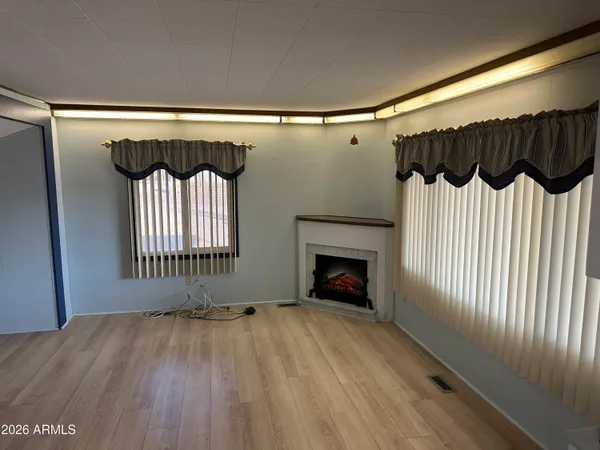 a view of a fireplace in a room