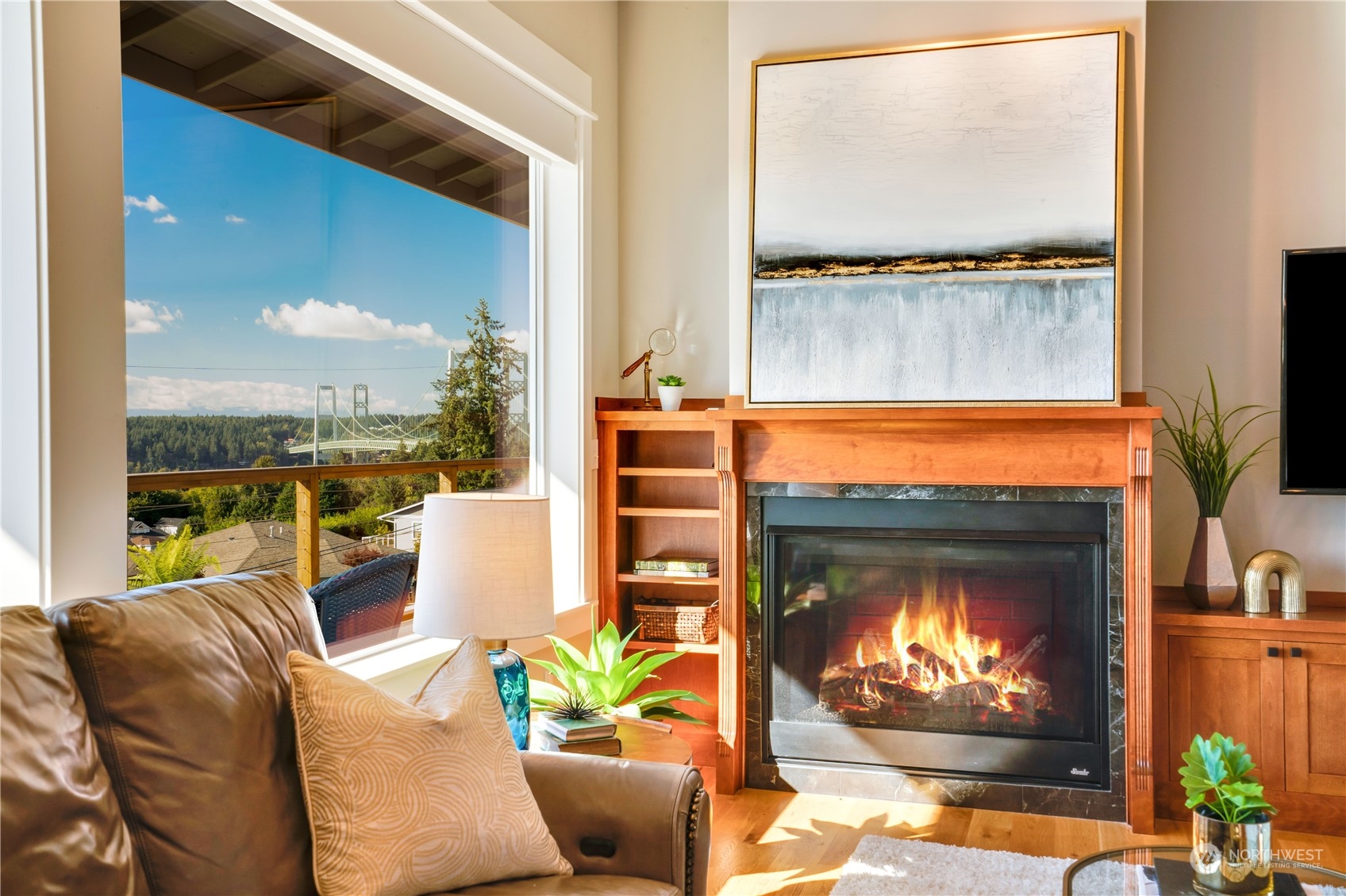 622 North Fernside Drive Tacoma, WA 98406 - Photo 13 of 40 a living room with fireplace furniture and a flat screen tv