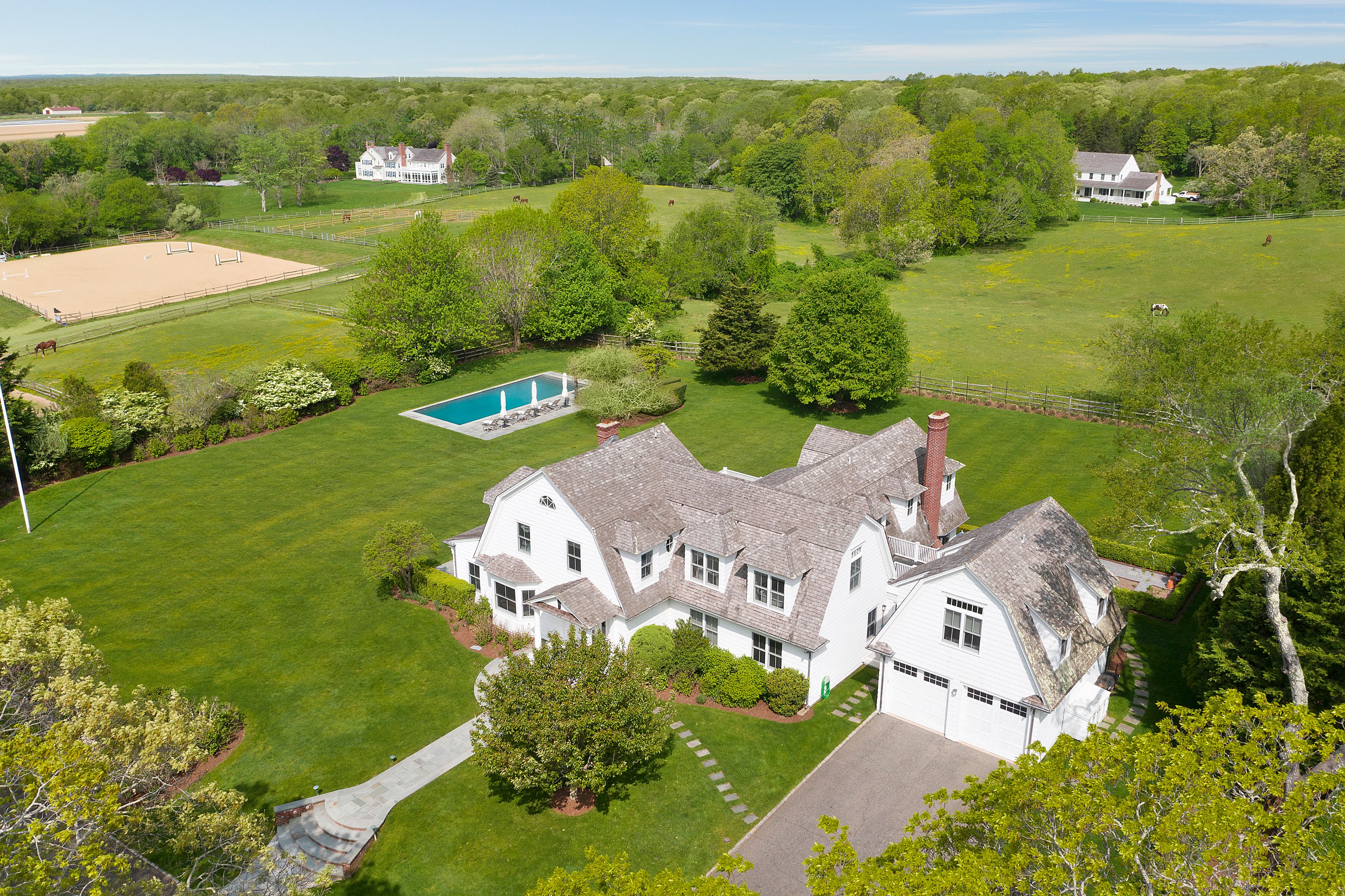 a view of a lake with a big yard