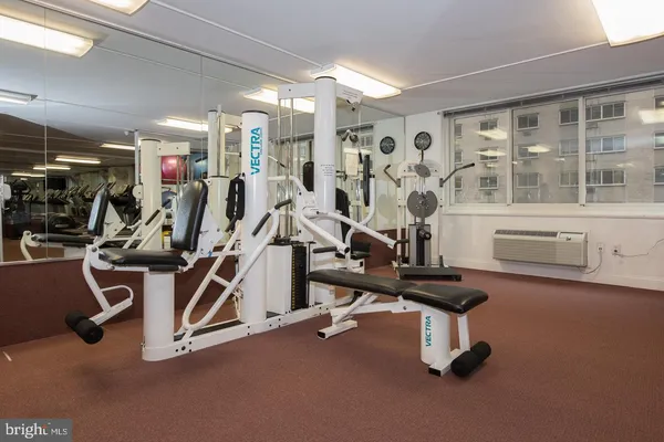 a view of a room with gym equipment