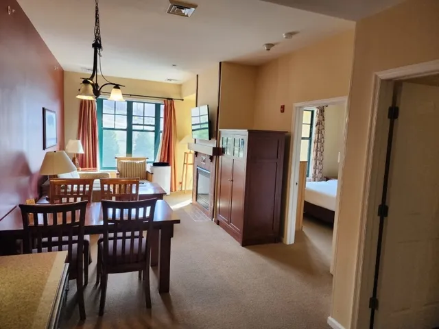 a view of a lake with a mountain in the background