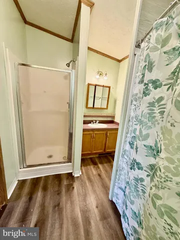 a view of a room with a shower