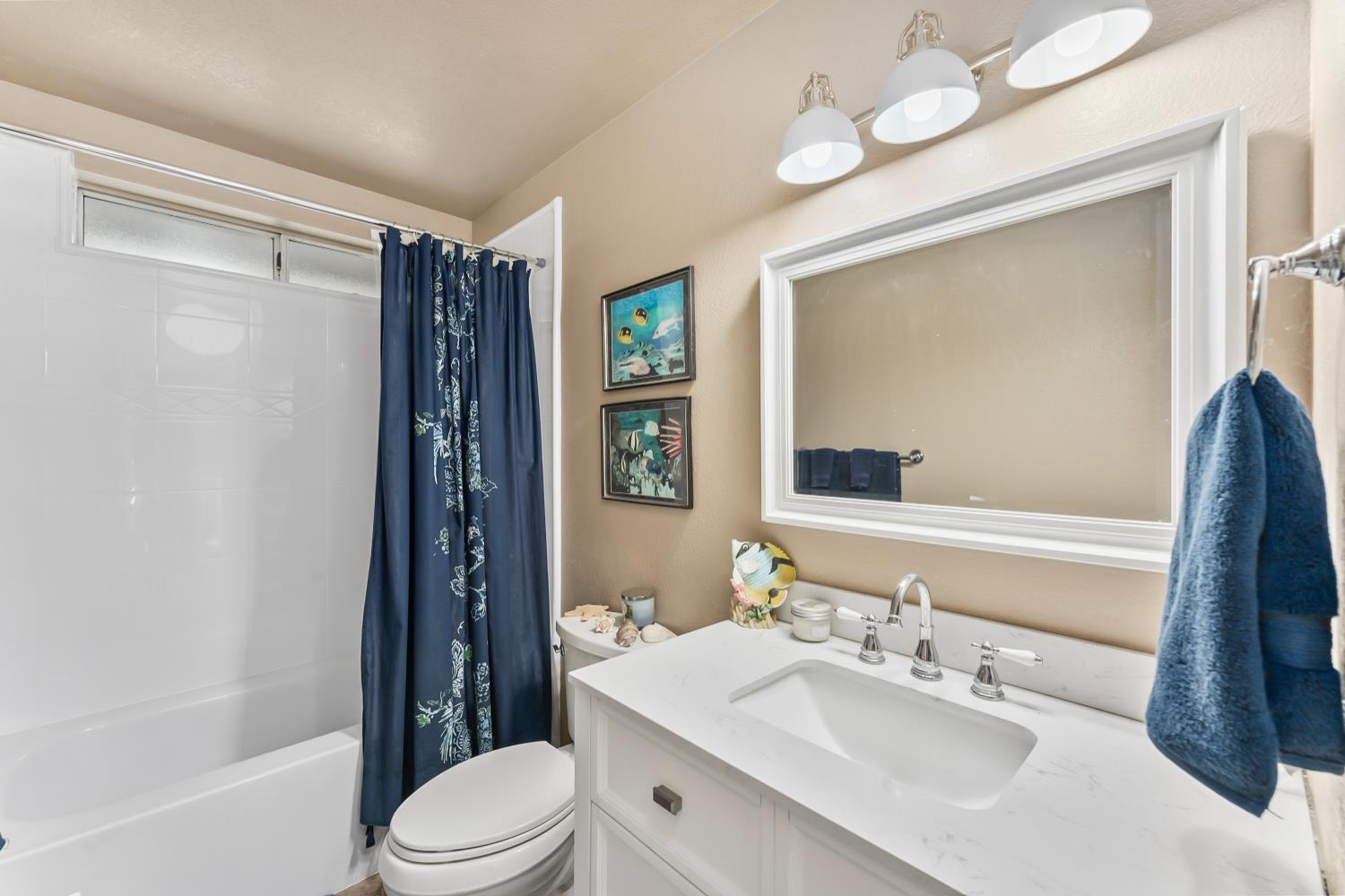 3472 See View Court Rescue, CA 95672 - Photo 30 of 56 a bathroom with a sink a toilet a mirror a vanity and shower