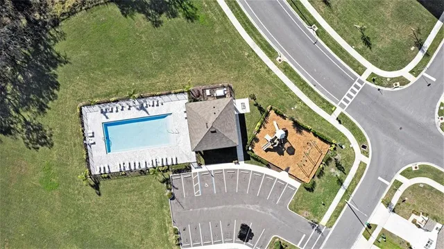 an aerial view of a house