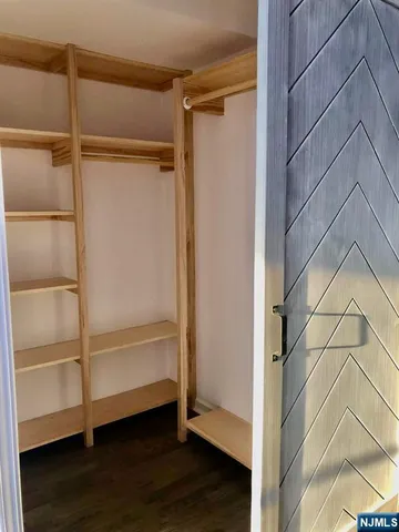 a view of walk in closet with empty racks