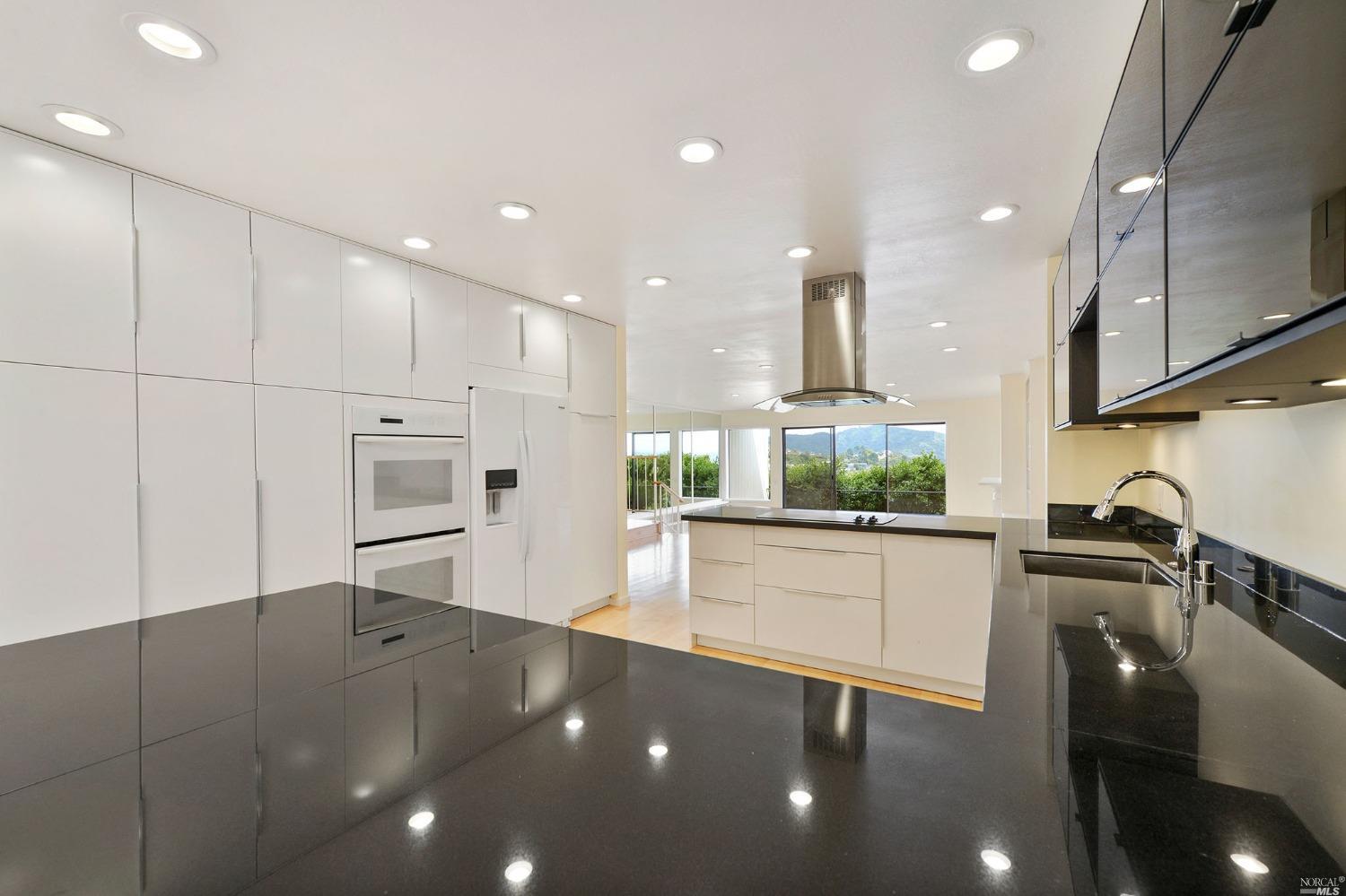 102 Red Hill Circle Tiburon, CA 94920 - Photo 9 of 20 a large kitchen with stainless steel appliances a large counter top a stove and a sink