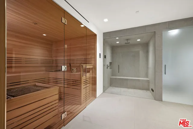 a bathroom with shower