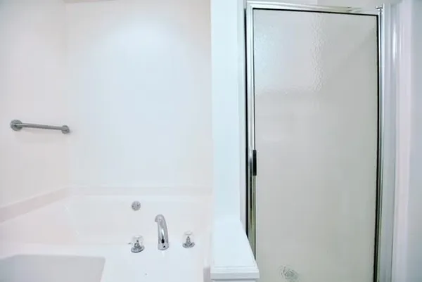a bathroom with a bathtub