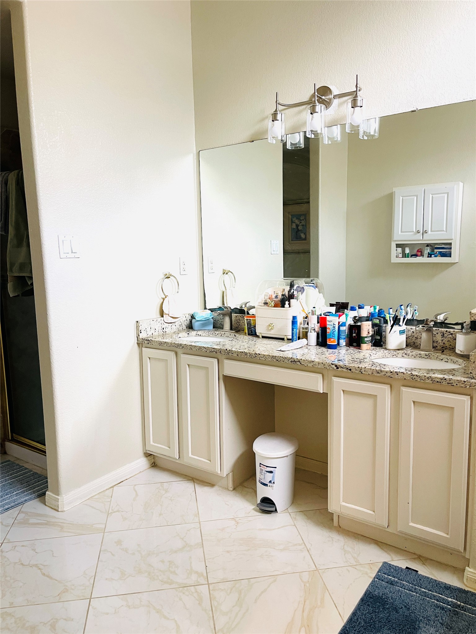 814 Broken Feather Trail Pflugerville, TX 78660 - Photo 10 of 24 Double vanity with ample counter space and elegant tile flooring define this well-appointed primary bathroom.