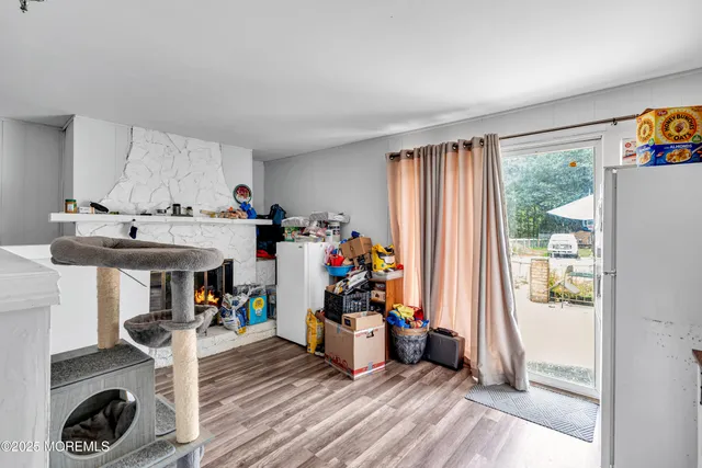 a room with furniture a rug and a closet