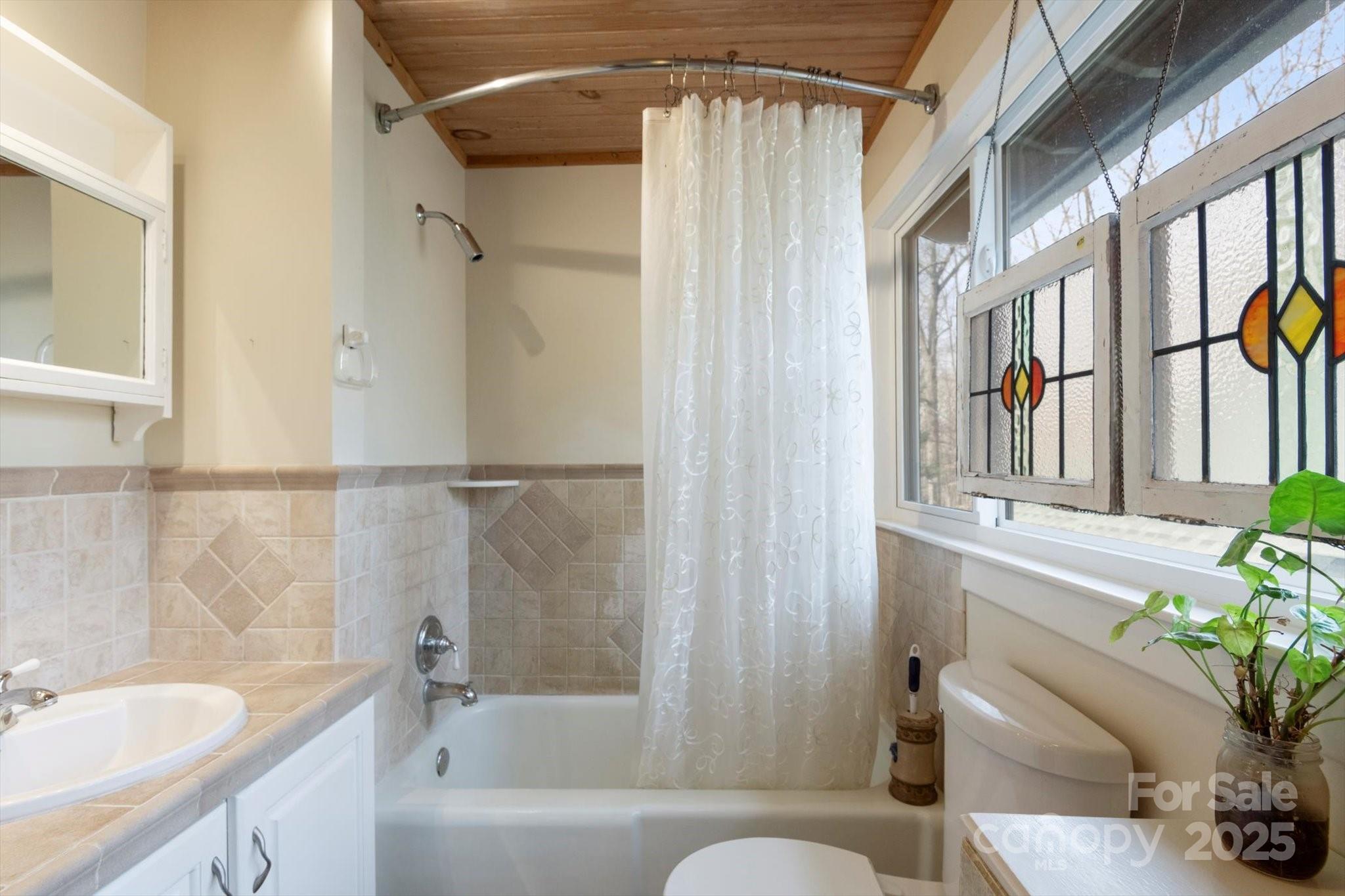 1506 Lynn Road Columbus, NC 28722 - Photo 15 of 30 a bathroom with a granite countertop sink and a bathtub