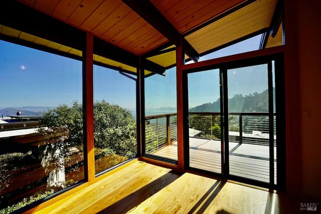 a view of a large window with a swimming pool