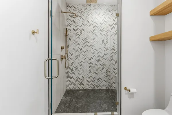 a bathroom with a shower