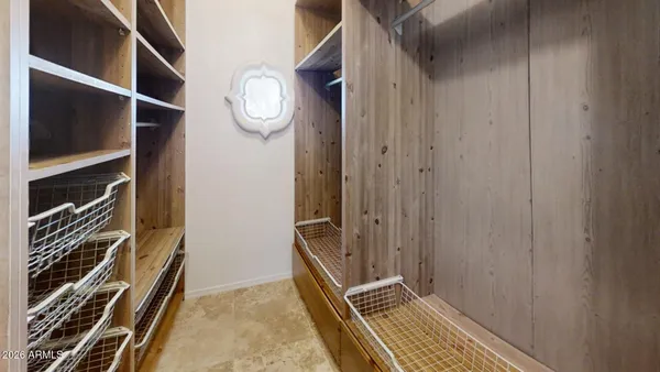 a view of room with wooden floor