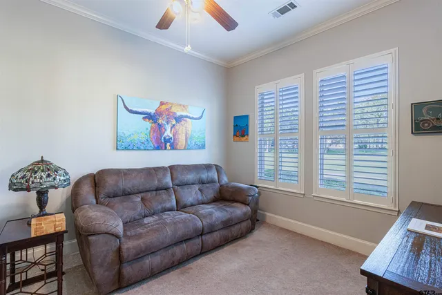 a view of a lake with houses in the background