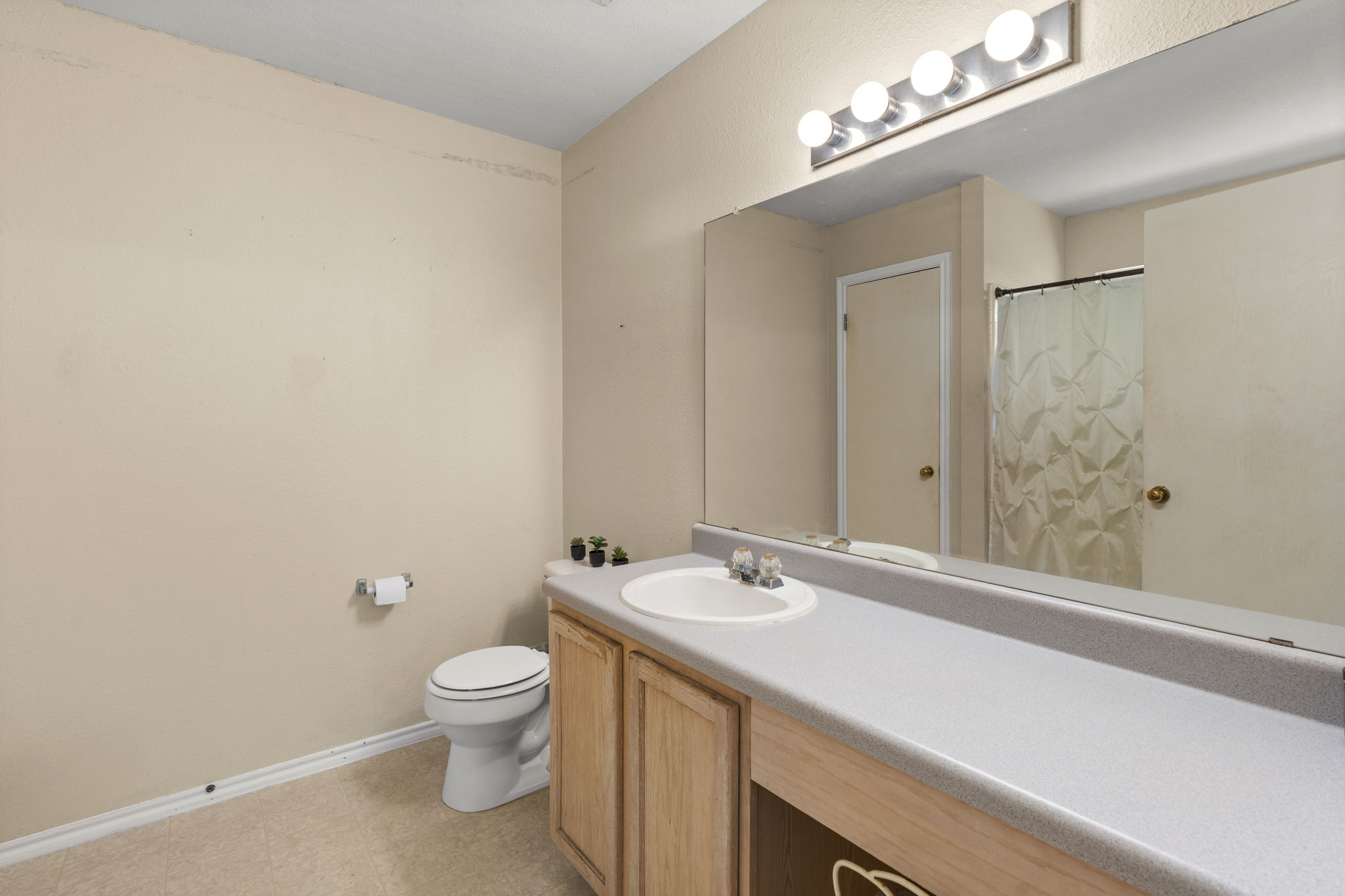 141 Sydney's Way Buda, TX 78610 - Photo 19 of 37 a bathroom with a sink a toilet and a large mirror