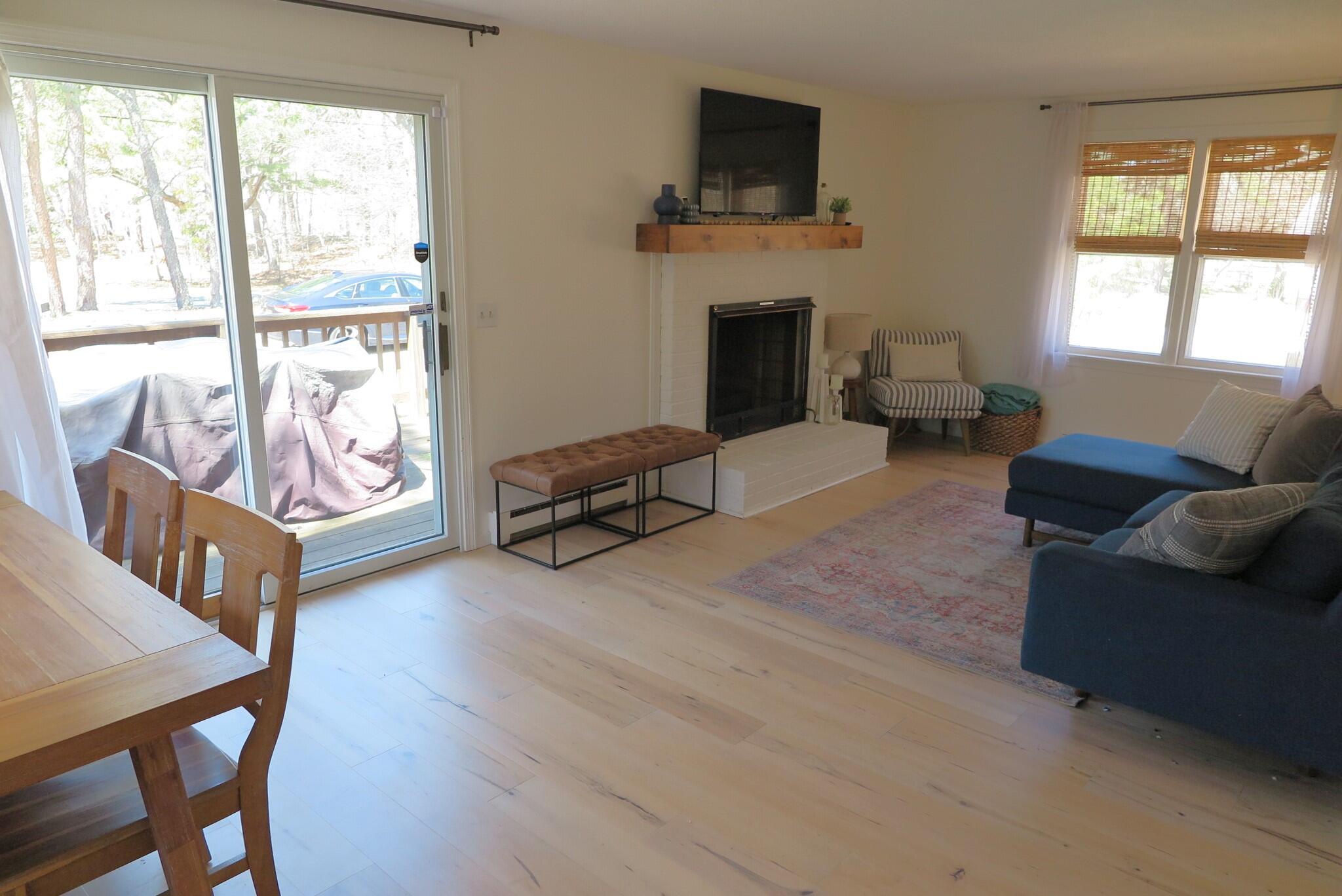 2420 Herring Brook Road Eastham, MA 02642 - Photo 6 of 37 a living room with furniture a fireplace and a flat screen tv