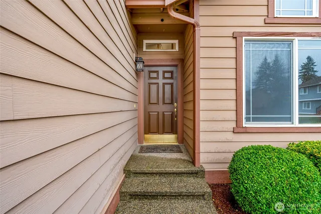 a front view of a house with a window