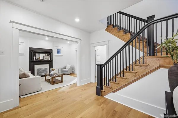 a view of livingroom with furniture and stairs
